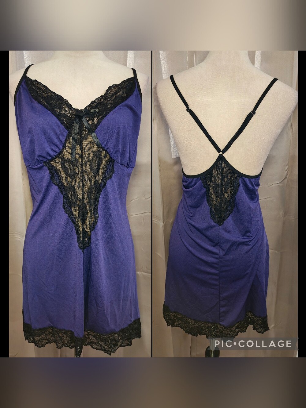 Plus Size Purple Lingerie Babydoll Slip Dress w Sheer Black Lace Panels.